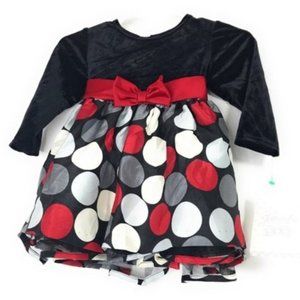 JESSICA ANN Baby Girls 3-6 mos Black Red White Polka Dots Long Sleeve Dress NEW